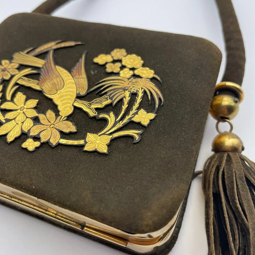 Vintage Minaudiere Cosmetic Purse Embellished‎ Damascene Compact Vanity Bag